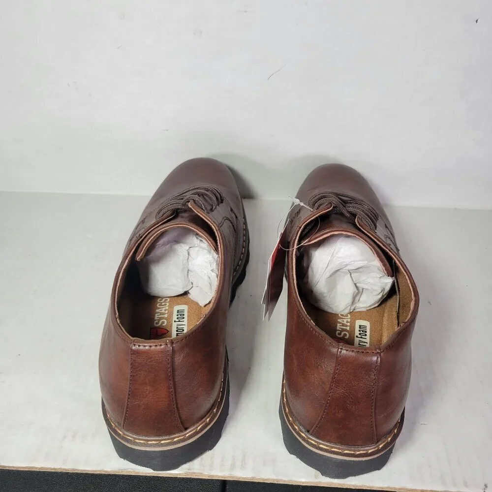 Deer Stags Men Benjamin Oxford Brown Faux Leather Lace-Up Dress Shoes Size 8W